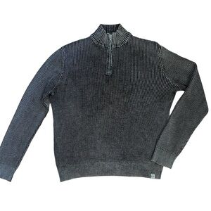 LUCKY BRAND Mens Large Gray Cotton Wash Waffle  Neck Zip Long Sleeve Mock Neck